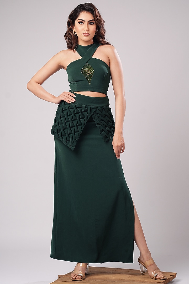 Deep Emerald Green Imported Luxury Crepe Skirt Set by AHI CLOTHING at Pernia's Pop Up Shop