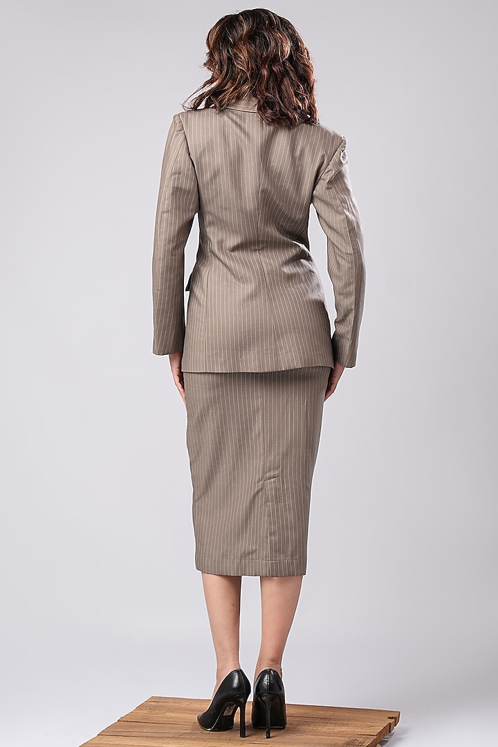 Taupe Beige Suiting Pinstripe Blazer Set by AHI CLOTHING at Pernia's Pop Up Shop