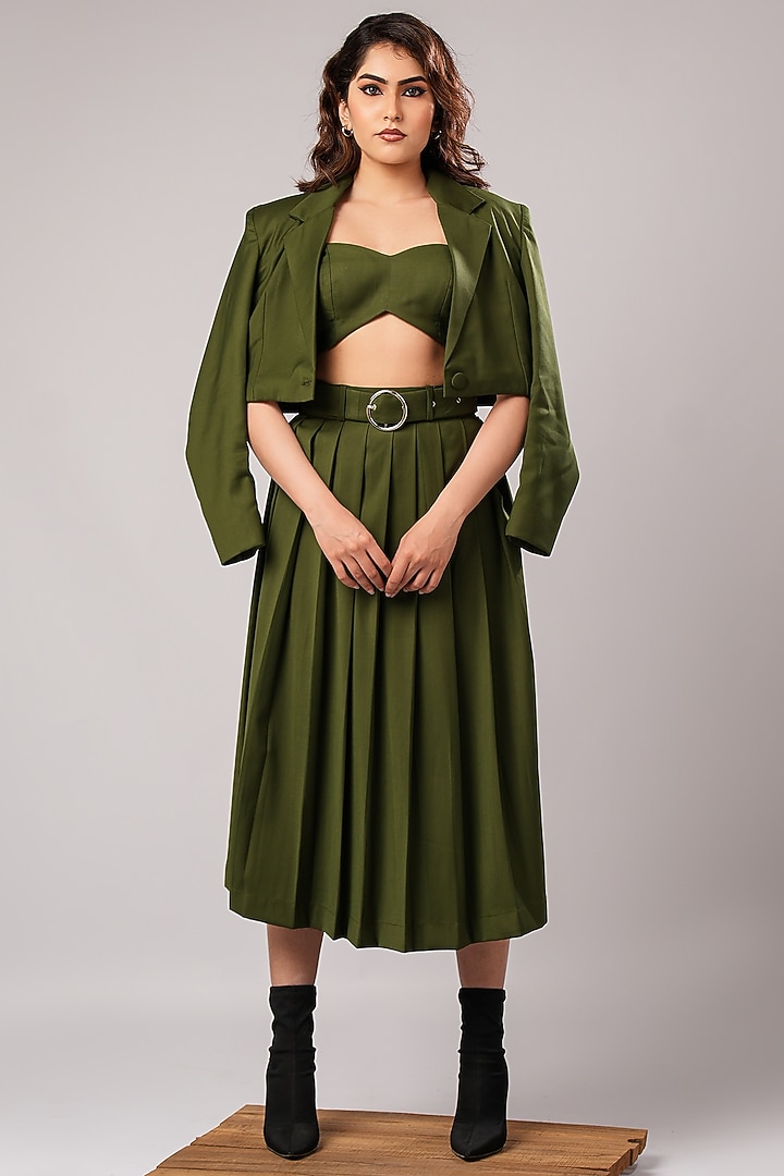 Olive Green Suiting Tailored Blazer Set by AHI CLOTHING at Pernia's Pop Up Shop