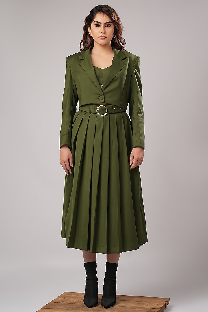 Olive Green Suiting Tailored Blazer Set by AHI CLOTHING at Pernia's Pop Up Shop