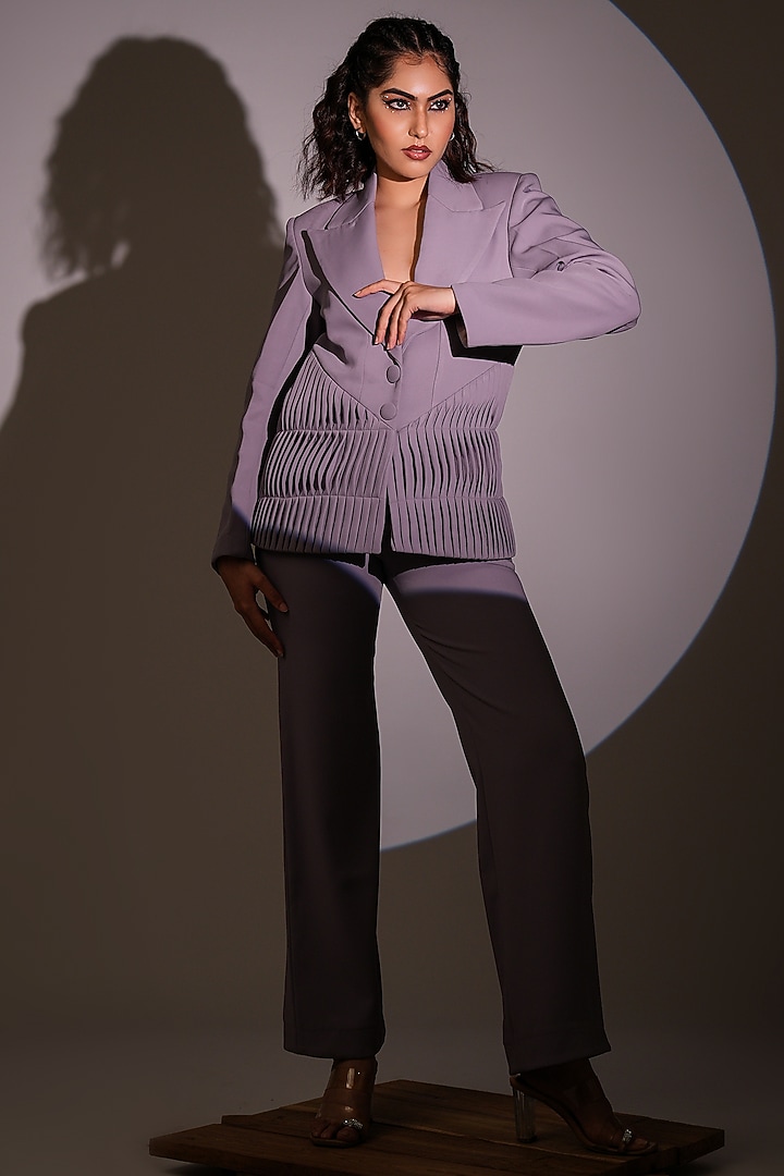 Soft Lilac Imported Suiting Pleated Blazer Set by AHI CLOTHING at Pernia's Pop Up Shop