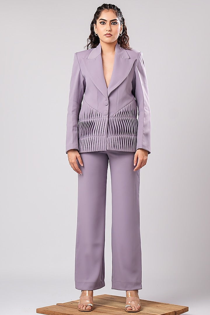 Soft Lilac Imported Suiting Pleated Blazer Set by AHI CLOTHING at Pernia's Pop Up Shop