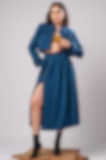 Midnight Blue Imported Luxury Crepe Skirt Set by AHI CLOTHING at Pernia's Pop Up Shop