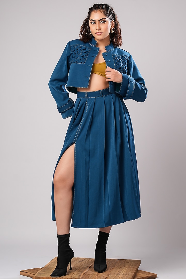 Midnight Blue Imported Luxury Crepe Skirt Set by AHI CLOTHING at Pernia's Pop Up Shop