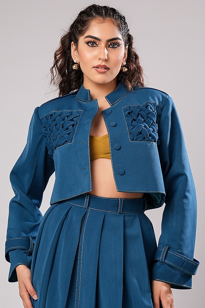 Midnight Blue Imported Luxury Crepe Skirt Set by AHI CLOTHING at Pernia's Pop Up Shop