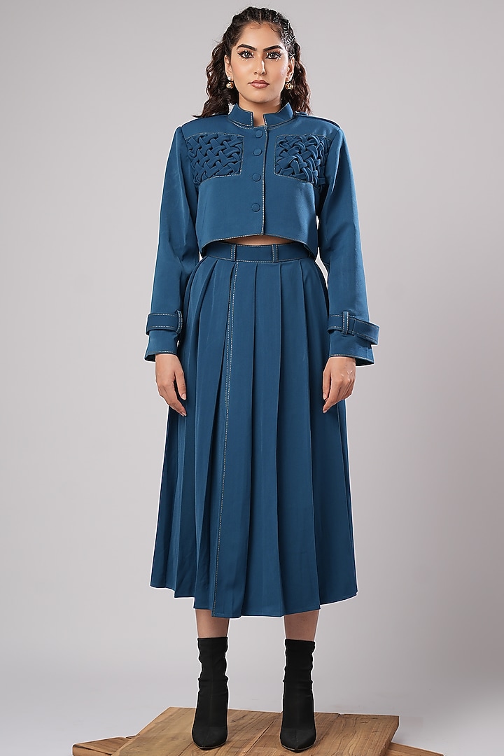 Midnight Blue Imported Luxury Crepe Skirt Set by AHI CLOTHING at Pernia's Pop Up Shop