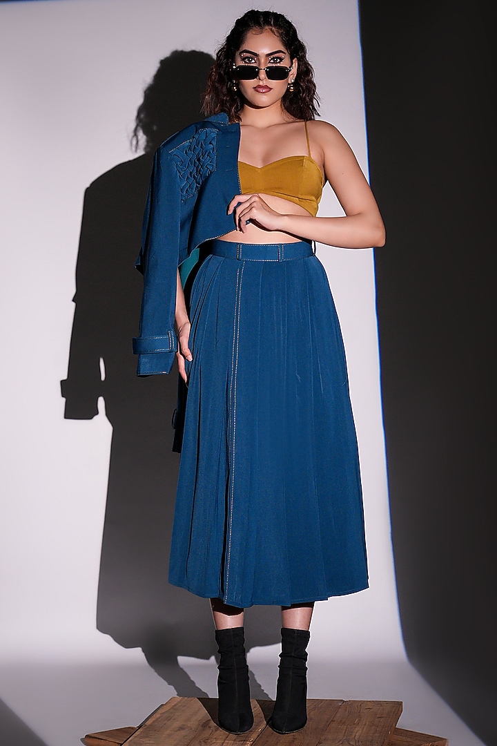 Midnight Blue Imported Luxury Crepe Skirt Set by AHI CLOTHING at Pernia's Pop Up Shop