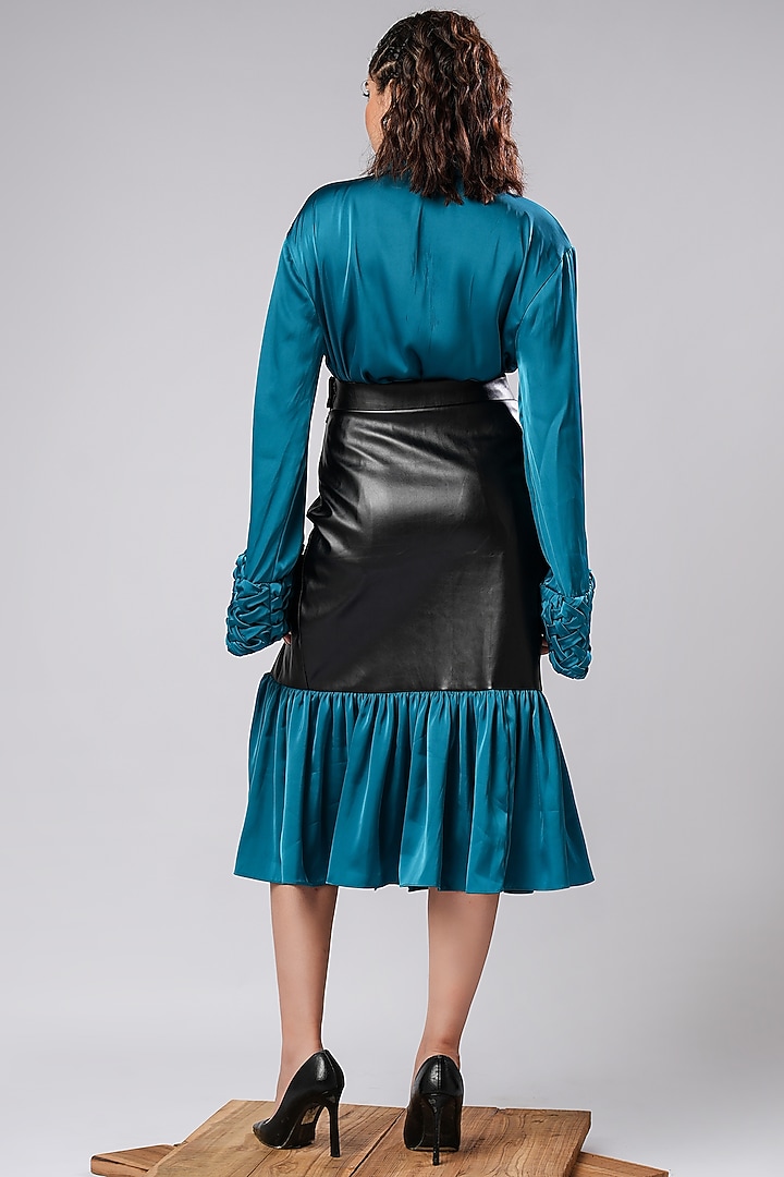 Deep Teal Blue & Black Vegan Leather Skirt Set by AHI CLOTHING at Pernia's Pop Up Shop