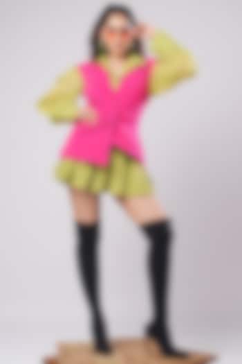 Lime Green Imported Luxury Crepe Pleated Mini Skirt Set by AHI CLOTHING at Pernia's Pop Up Shop