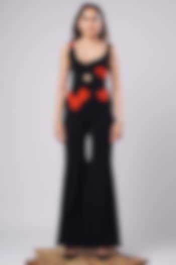 Black & Rust Imported Luxury Crepe Flared Trousers Set by AHI CLOTHING at Pernia's Pop Up Shop