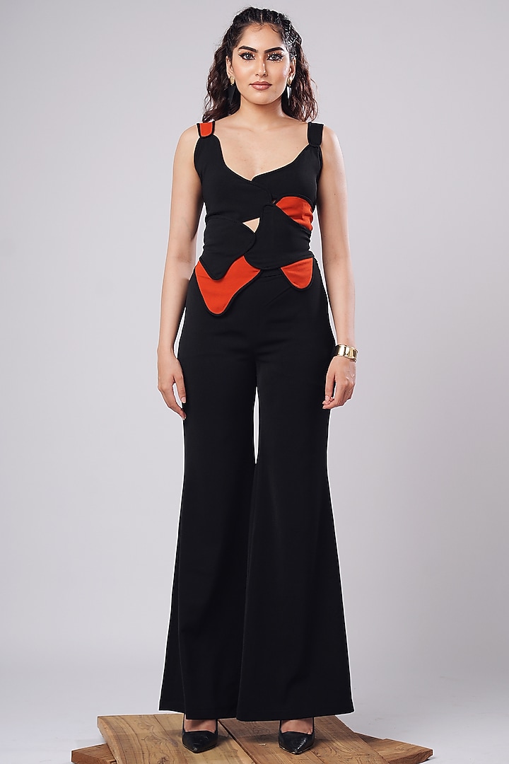 Black & Rust Imported Luxury Crepe Flared Trousers Set by AHI CLOTHING at Pernia's Pop Up Shop