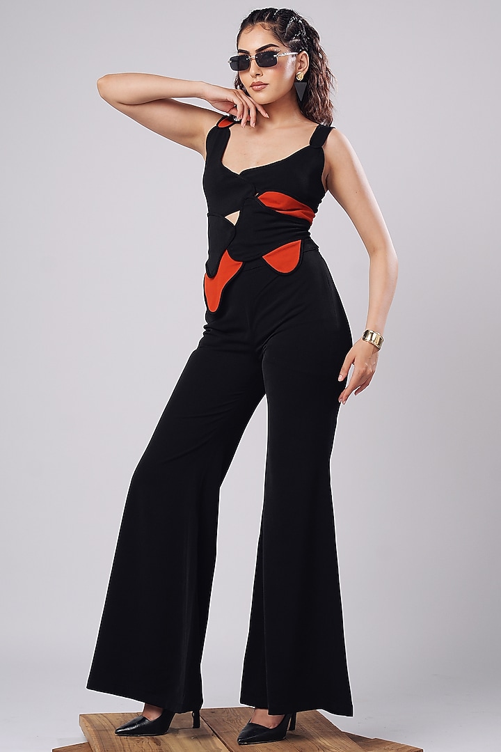 Black & Rust Imported Luxury Crepe Flared Trousers Set by AHI CLOTHING at Pernia's Pop Up Shop