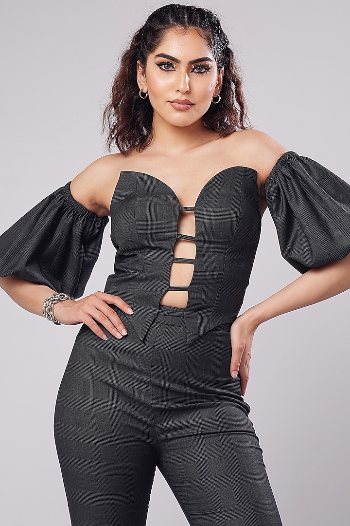 Charcoal Grey Suiting Checkered Trousers Set by AHI CLOTHING at Pernia's Pop Up Shop