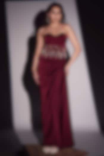 Burgundy Imported Satin Drape Skirt Set by AHI CLOTHING at Pernia's Pop Up Shop
