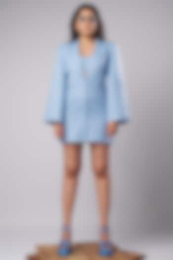 Powder Blue Suiting Blazer-Style Mini Vacation Dress by AHI CLOTHING at Pernia's Pop Up Shop