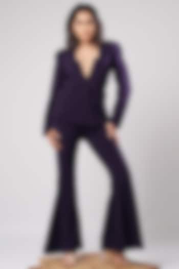Deep Aubergine Imported Luxury Crepe Flared Trousers Set by AHI CLOTHING at Pernia's Pop Up Shop