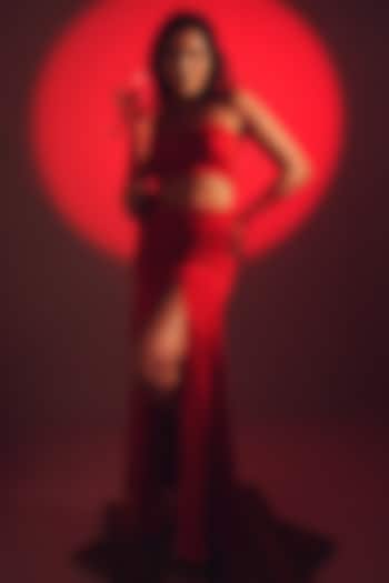 Scarlet Red Imported Satin Skirt Set by AHI CLOTHING at Pernia's Pop Up Shop
