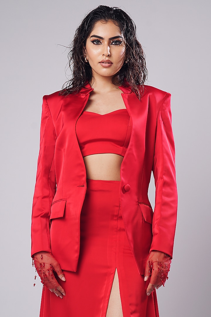 Scarlet Red Imported Satin Skirt Set by AHI CLOTHING at Pernia's Pop Up Shop
