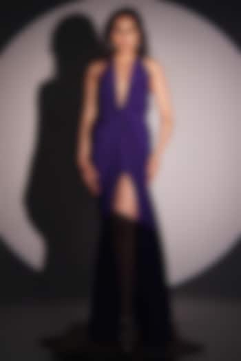 Amethyst Purple Imported Lycra Draped Party Wear Gown by AHI CLOTHING at Pernia's Pop Up Shop