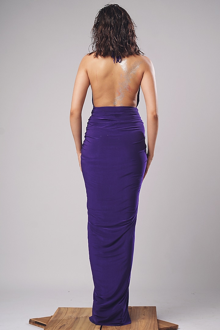 Amethyst Purple Imported Lycra Draped Party Wear Gown by AHI CLOTHING at Pernia's Pop Up Shop