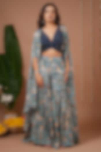 Multi-Colored Crepe Floral Printed Wedding Sharara Set by AHI CLOTHING at Pernia's Pop Up Shop