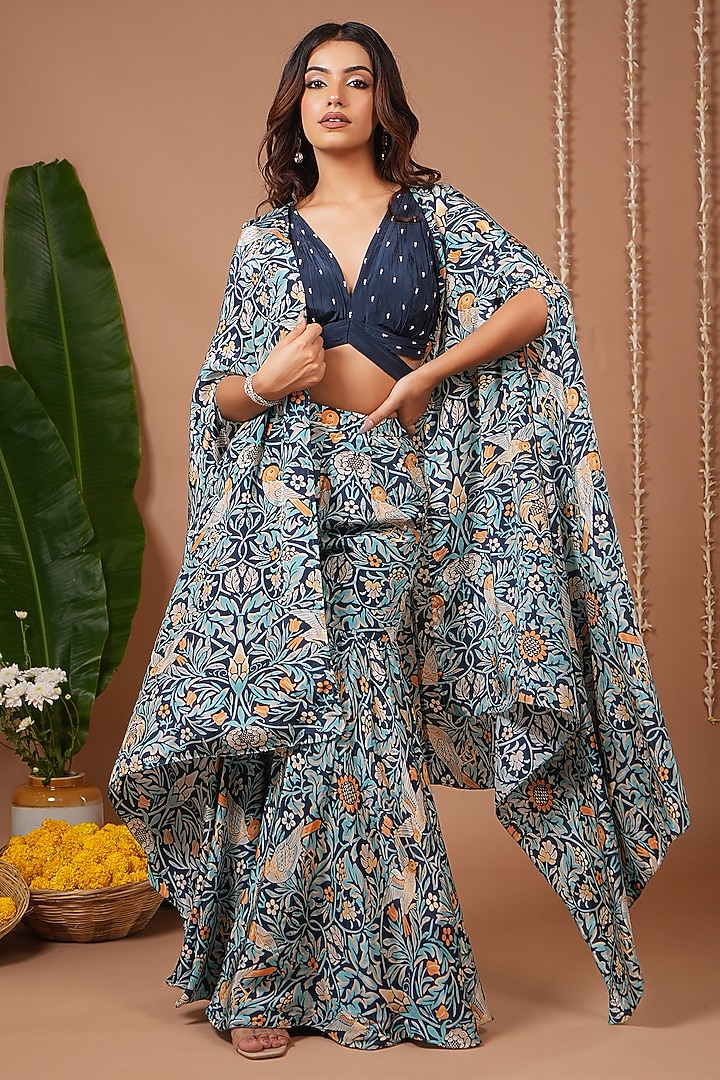 Multi-Colored Crepe Floral Printed Wedding Sharara Set by AHI CLOTHING at Pernia's Pop Up Shop