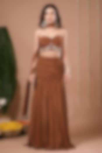 Brown Heavy Crepe Ruched Pleated Skirt Set by AHI CLOTHING at Pernia's Pop Up Shop