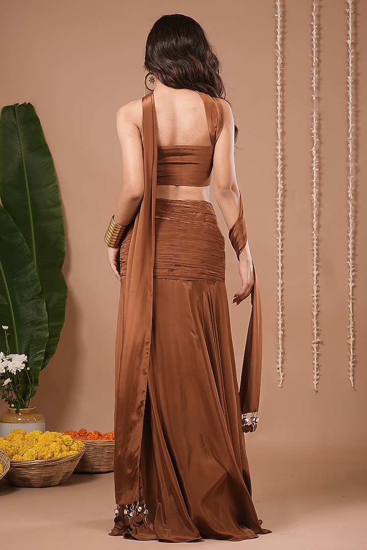 Brown Heavy Crepe Ruched Pleated Skirt Set by AHI CLOTHING at Pernia's Pop Up Shop