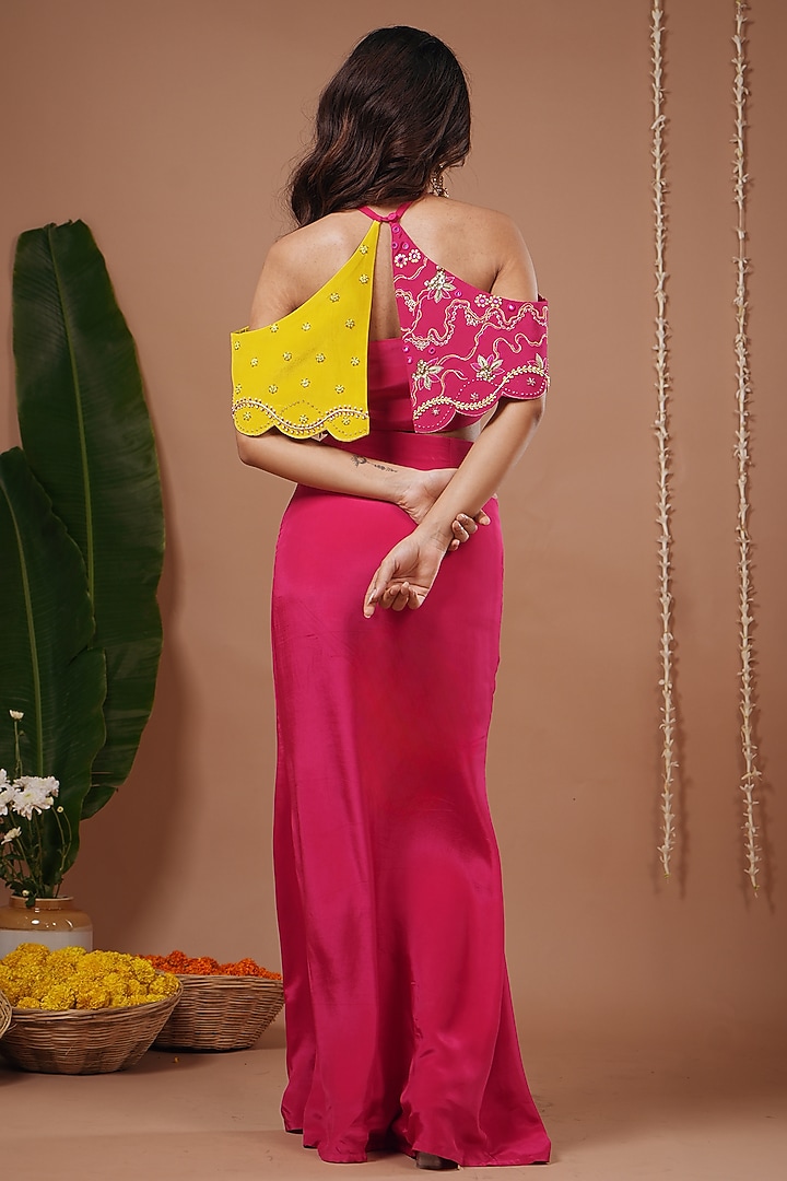 Hot Pink Heavy Crepe Slit Skirt Set by AHI CLOTHING at Pernia's Pop Up Shop