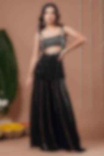 Black Heavy Georgette Palazzo Pant Set by AHI CLOTHING at Pernia's Pop Up Shop