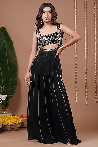 Black Heavy Georgette Palazzo Pant Set by AHI CLOTHING