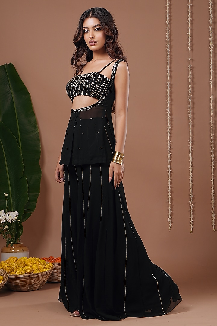 Black Heavy Georgette Palazzo Pant Set by AHI CLOTHING at Pernia's Pop Up Shop
