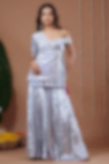 Sky Blue Velvet Flared Kali Palazzo Pant Set by AHI CLOTHING at Pernia's Pop Up Shop