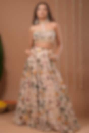 Cream Organza Digital Printed Wedding Lehenga Set by AHI CLOTHING at Pernia's Pop Up Shop