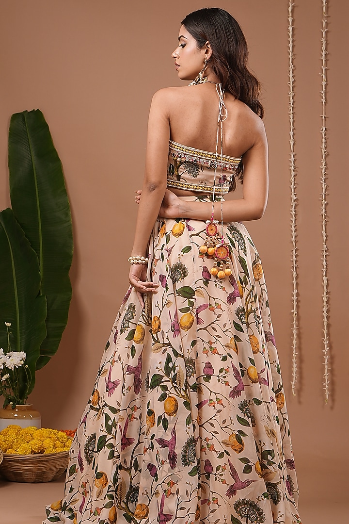 Cream Organza Digital Printed Wedding Lehenga Set by AHI CLOTHING at Pernia's Pop Up Shop
