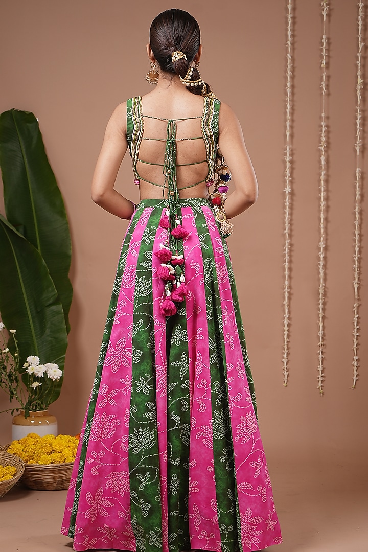Green & Pink Heavy Georgette Digital Printed Kalidar Wedding Lehenga Set by AHI CLOTHING at Pernia's Pop Up Shop