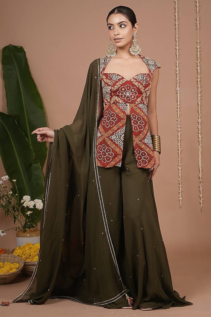 Green Georgette Palazzo Pant Set by AHI CLOTHING at Pernia's Pop Up Shop