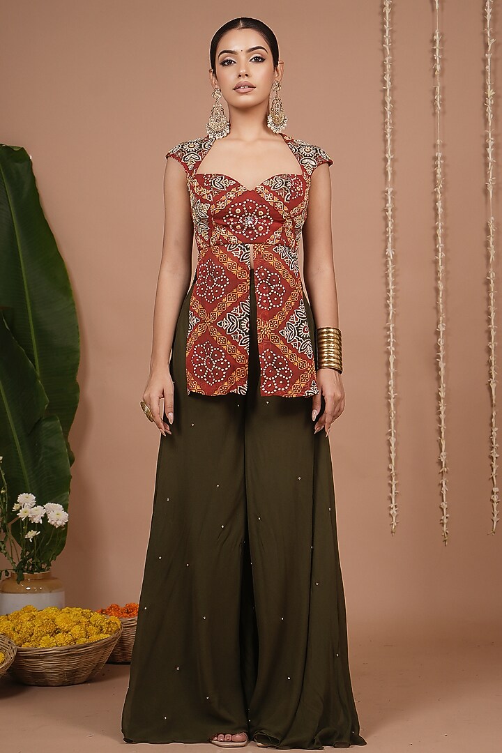 Green Georgette Palazzo Pant Set by AHI CLOTHING at Pernia's Pop Up Shop
