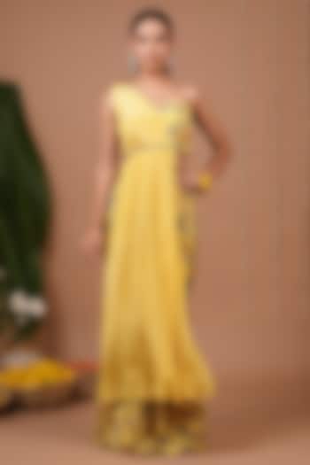 Yellow Natural Crepe Digital Printed Lehenga Set by AHI CLOTHING at Pernia's Pop Up Shop