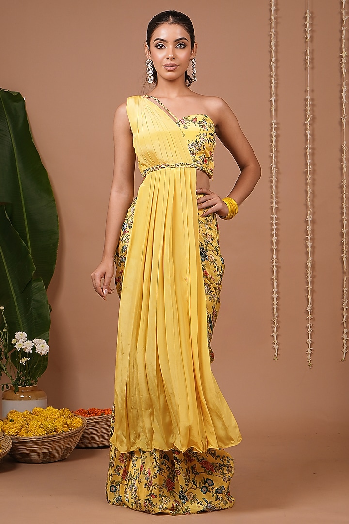 Yellow Natural Crepe Digital Printed Lehenga Set by AHI CLOTHING at Pernia's Pop Up Shop