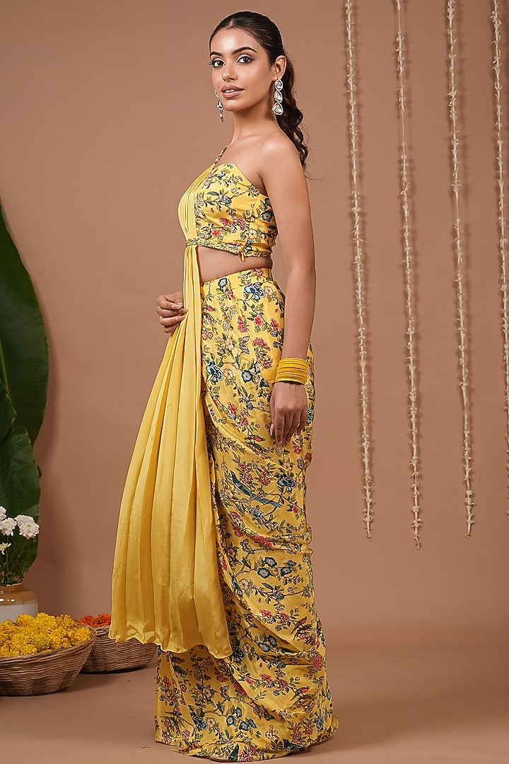 Yellow Natural Crepe Digital Printed Lehenga Set by AHI CLOTHING at Pernia's Pop Up Shop