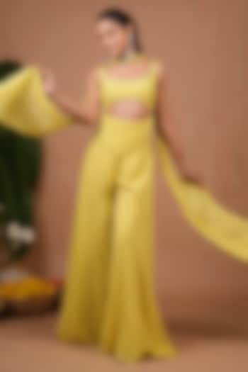 Lime Georgette Flared Palazzo Pant Set by AHI CLOTHING at Pernia's Pop Up Shop