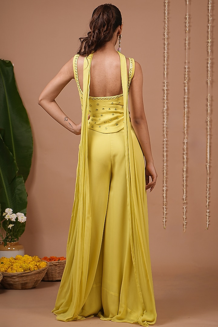Lime Georgette Flared Palazzo Pant Set by AHI CLOTHING at Pernia's Pop Up Shop