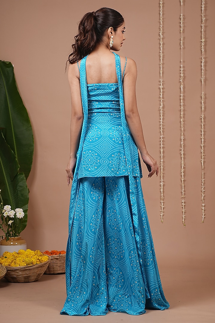 Firozi Natural Crepe Bandhej Printed Flared Palazzo Pant Set by AHI CLOTHING at Pernia's Pop Up Shop