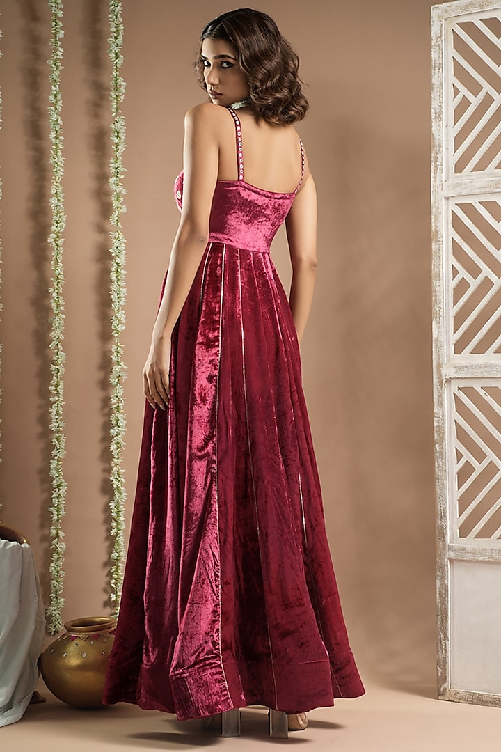 Rani Pink Velvet Mirror Hand Embroidered Cocktail Dress by AHI CLOTHING at Pernia's Pop Up Shop