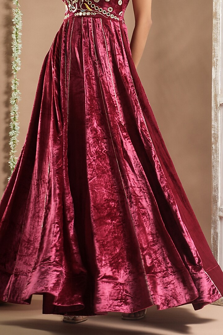 Rani Pink Velvet Mirror Hand Embroidered Cocktail Dress by AHI CLOTHING at Pernia's Pop Up Shop