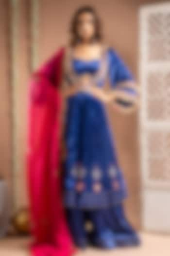 Royal Blue Velvet Zari Handwork Anarkali Set by AHI CLOTHING at Pernia's Pop Up Shop