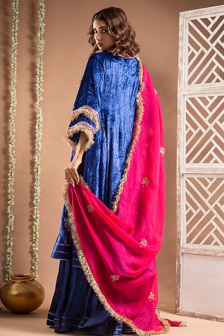 Royal Blue Velvet Zari Handwork Wedding Anarkali Set by AHI CLOTHING at Pernia's Pop Up Shop