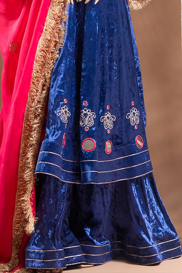 Royal Blue Velvet Zari Handwork Wedding Anarkali Set by AHI CLOTHING at Pernia's Pop Up Shop