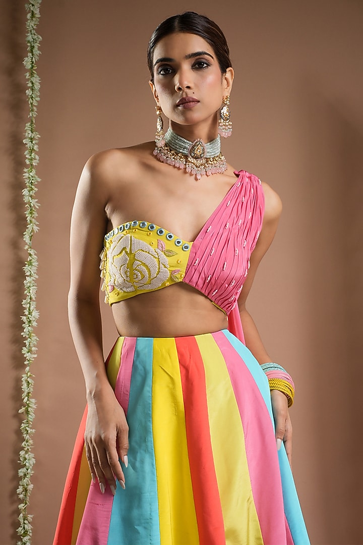 Multi-Colored Heavy Crepe Digital Printed Kalidar Wedding Lehenga Set by AHI CLOTHING at Pernia's Pop Up Shop